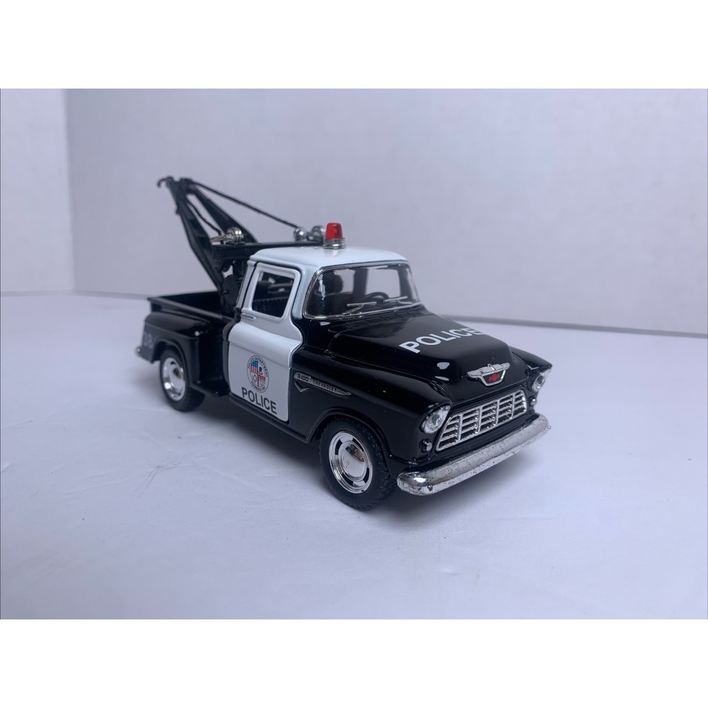 1955 Chevy Stepside Police Tow Truck 1/32 Diecast Pull-Back Toy Kinsmart